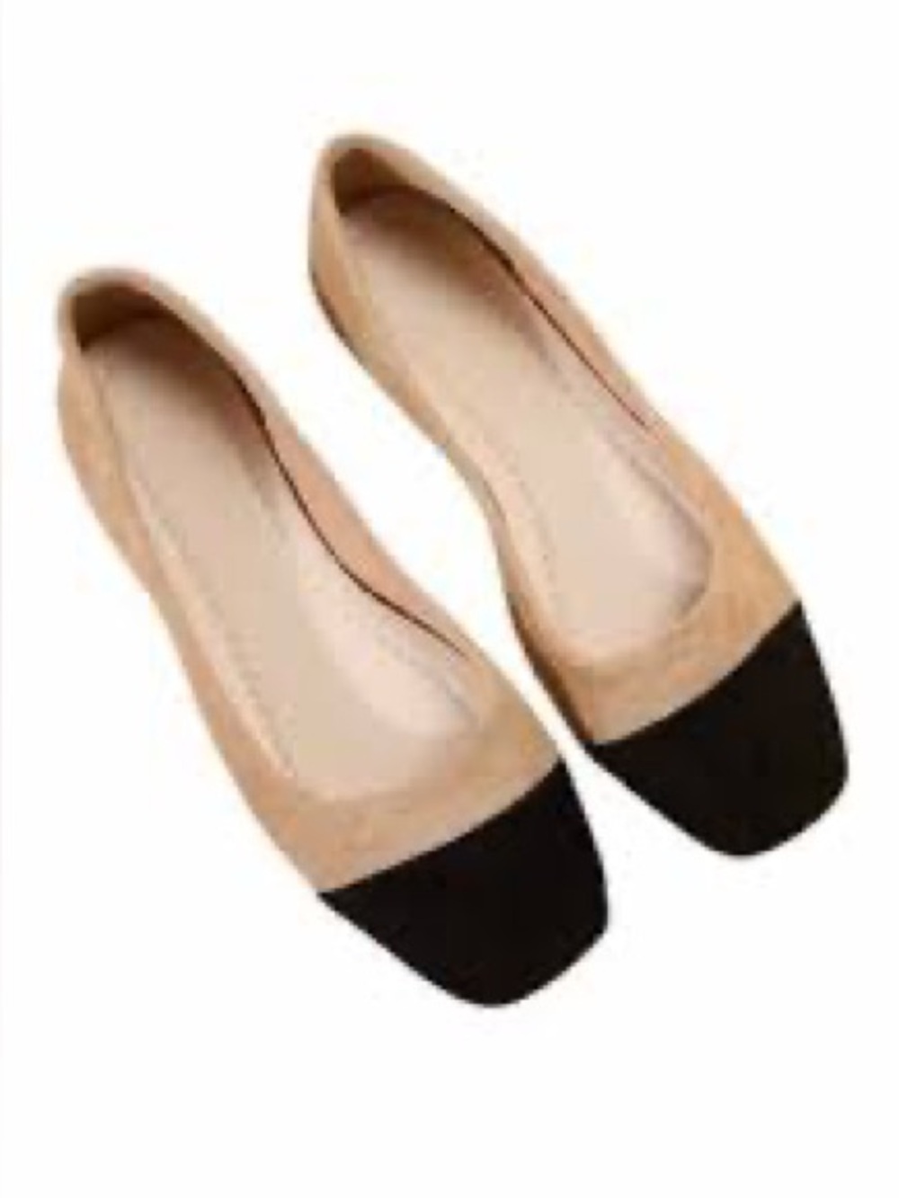 Classic Two-Tone Fabric Ballet Flats in Beige and Black